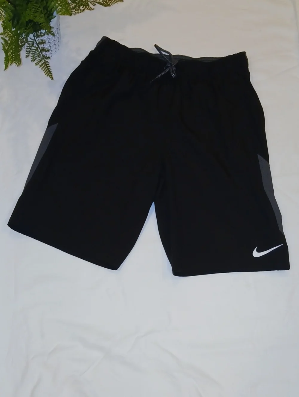 Nike Men’s Black Swim Trunks with White Swoosh and Gray Panels